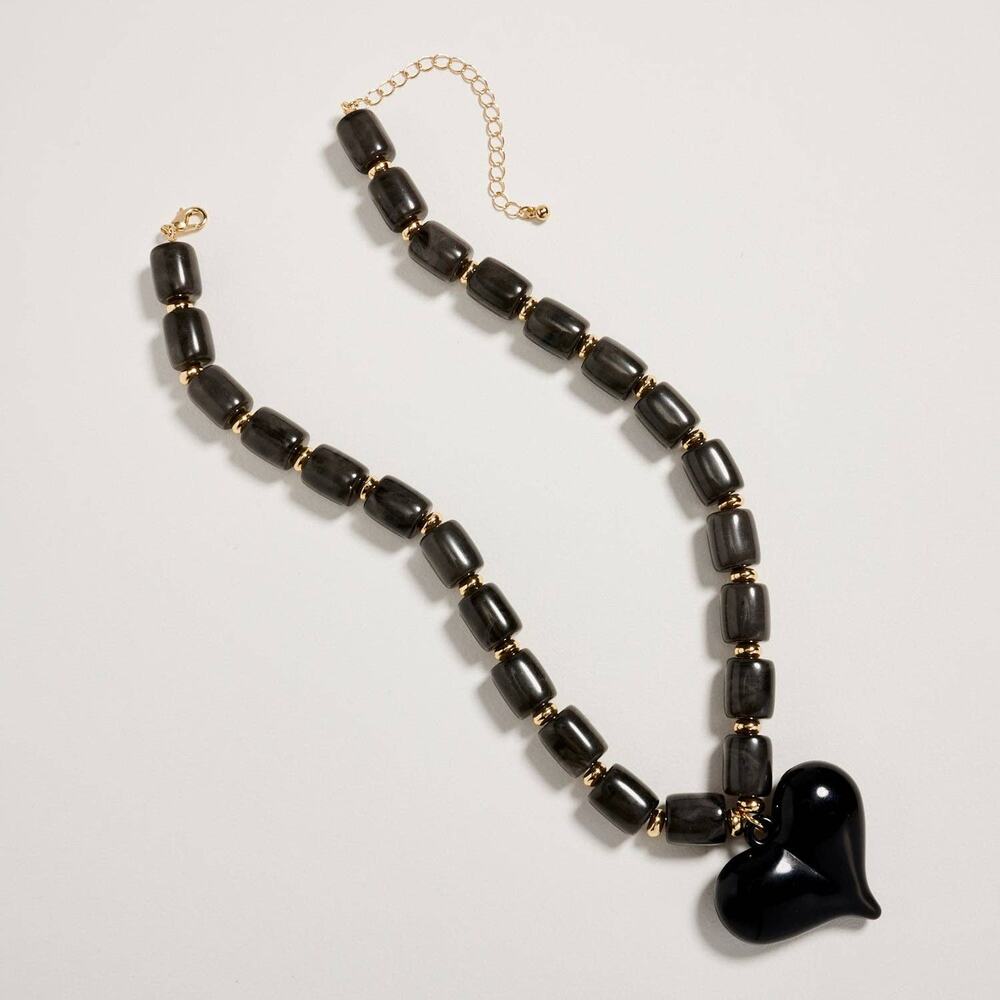 Colorful Beaded Heart Necklace | Multi-Color Barrel Bead Necklace in Black